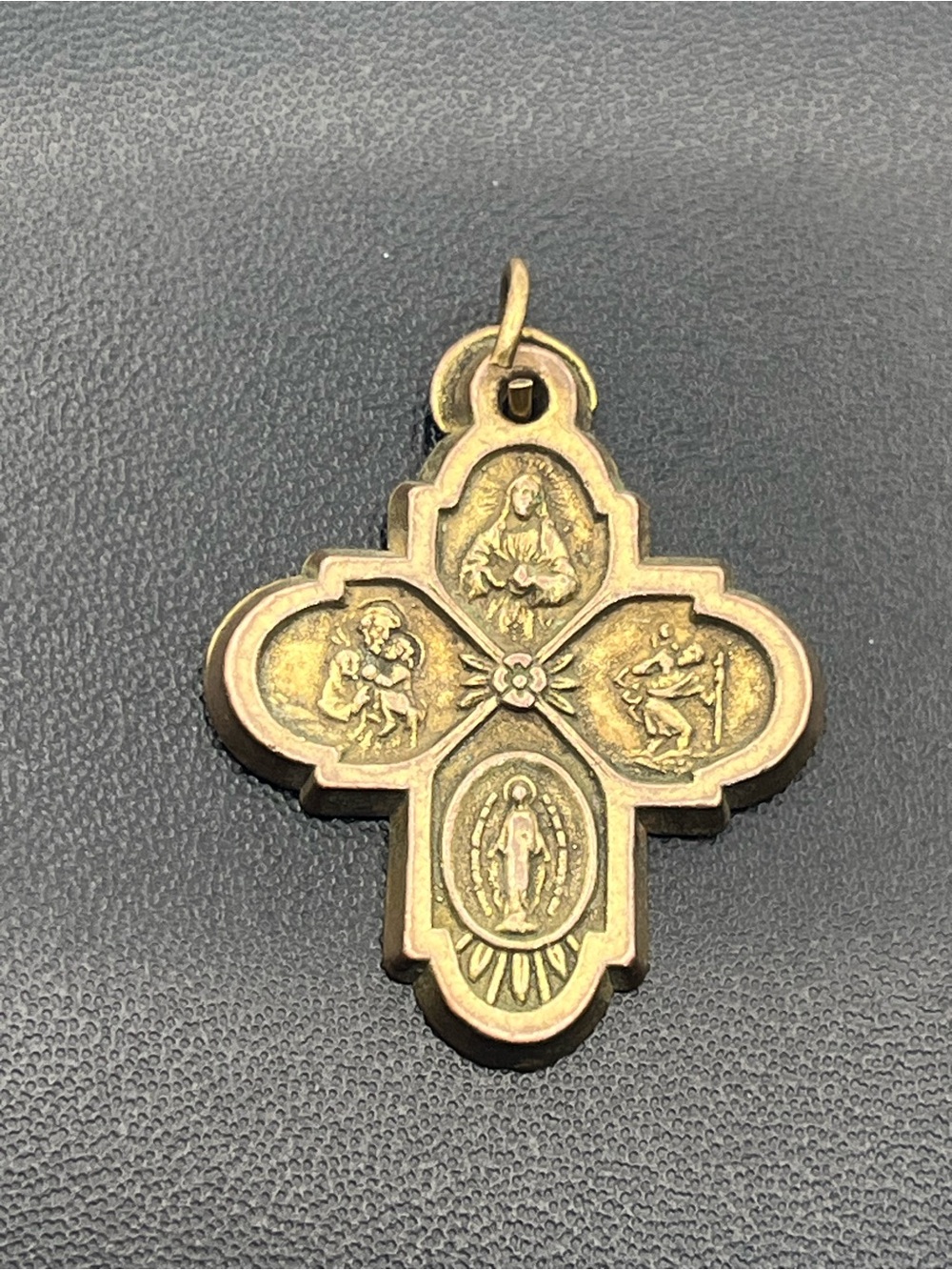 Vintage Catholic Gold tone 4 Way Religious Medal Four Way Cross pendant - Picture 9 of 12